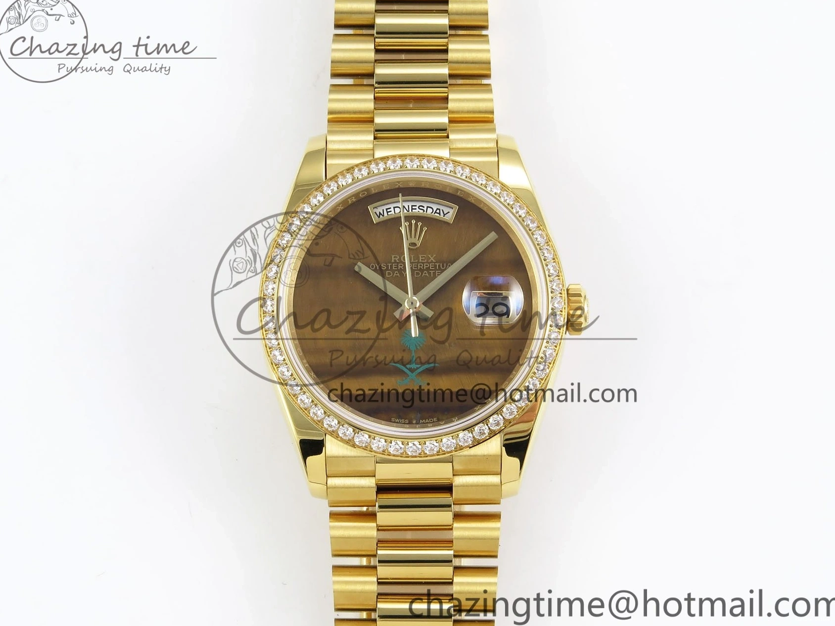 0420 WaterResistant Day Date 36 YG RAF 1:1 Best Edition Brown Oman Dial Diamonds Bezel on YG Bracelet A 1518